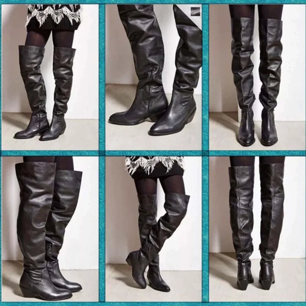 NEW size 8-8.5 Ecote Fiona Over The Knee Black Leather boots